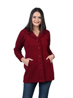 TWENTY ME - Casual Acrylic Wool Full Sleeve Women Maroon Long Cardigan with Pockets