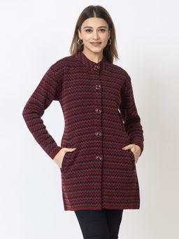 TWENTY ME - Maroon Casual Soft and Warm Self Design Women Cardigan Sweater