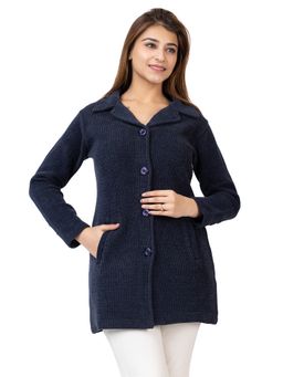 TWENTY ME - Women Navy Blue Full Sleeves Long Cardigan