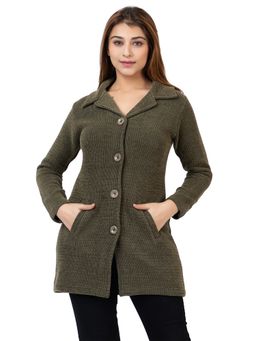 TWENTY ME - Women Olive Full Sleeves Long Cardigan