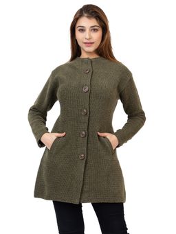 TWENTY ME - Women Olive Full Sleeves Long Cardigan