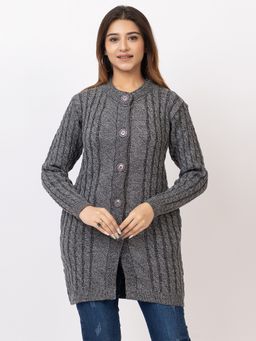 TWENTY ME - Casual Acrylic Wool Full Sleeve Grey Women Long Cardigan with Pocket
