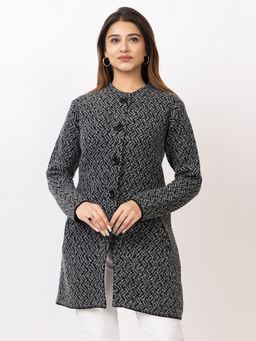 TWENTY ME - Grey Acrylic Blend Round Neck Full Sleeve Women Cardigan