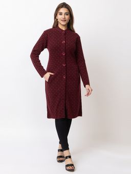 TWENTY ME - Red Acrylic Blend Round Neck Full Sleeve Women Cardigan