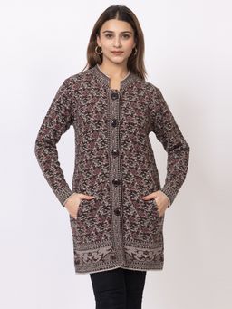 TWENTY ME - Brown Soft and Warm Self Design Full Sleeve Acrylic Blend Women Cardigan Sweater