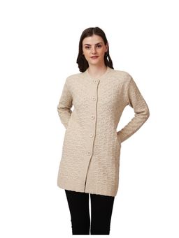 TWENTY ME - Beige Self Design Full Sleeve Acrylic Blend Women Cardigan Sweater