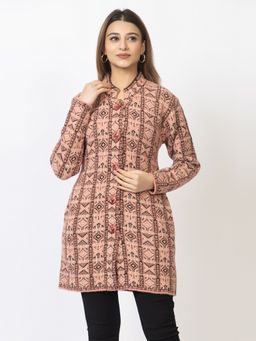 TWENTY ME - Pink Self Design Full Sleeve Acrylic Blend Women Cardigan Sweater