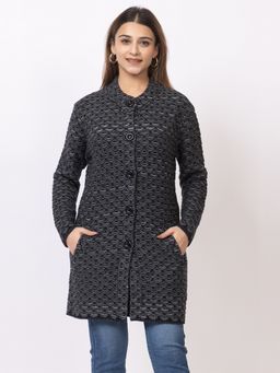 TWENTY ME - Black Wool Blend Button Closure Soft and Warm Full Sleeve Women Cardigan
