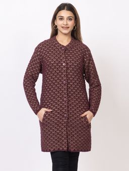 TWENTY ME - Wine Soft and Warm Self Design Full Sleeve Acrylic Blend Women Cardigan Sweater