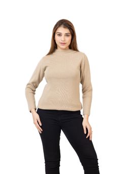 TWENTY ME - Casual Solid Acrylic Soft and Warm High Neck Beige Sweater