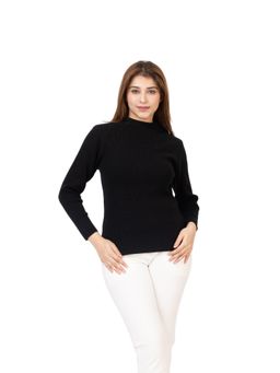 TWENTY ME - Casual Solid Acrylic Soft and Warm High Neck Black Sweater