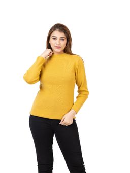 TWENTY ME - Casual Solid Acrylic Soft and Warm High Neck Mustard Sweater