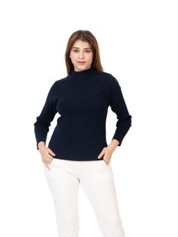 TWENTY ME - Casual Solid Acrylic Soft and Warm High Neck Navy Blue Sweater