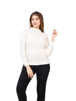 TWENTY ME - Casual Solid Acrylic Soft and Warm High Neck Off White Sweater
