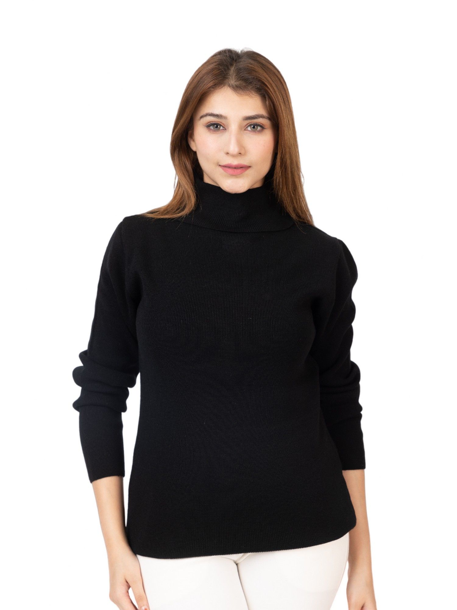 twenty me Casual Solid Acrylic Soft and Warm Women Turtle Neck Black Sweater-picture-22