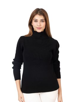 TWENTY ME - Casual Solid Acrylic Soft and Warm Women Turtle Neck Black Sweater
