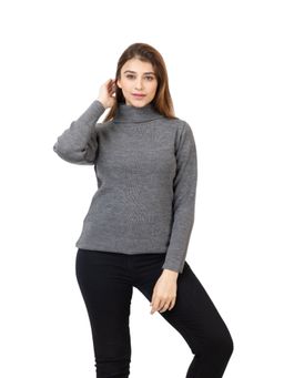 TWENTY ME - Casual Solid Acrylic Soft and Warm Turtle Neck Grey Sweater