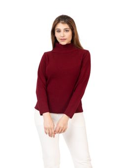 TWENTY ME - Casual Solid Acrylic Soft and Warm Turtle Neck Maroon Sweater