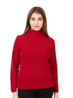 TWENTY ME - Casual Solid Acrylic Soft and Warm Turtle Neck Red Sweater