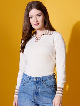 98 Degree North - Off White Women Spread Collar Sweater