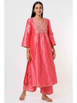 MEHAK MURPANA - Coral Pink Kurta and Pant (Set of 2)