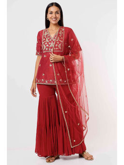 MEHAK MURPANA - Raspberry Kurta and Sharara with Dupatta (Set of 3)