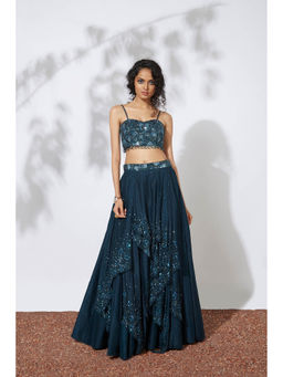 MEHAK MURPANA - Teal 32 Panels Embroidered Lehenga with Blouse (Set of 2)