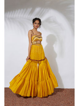 MEHAK MURPANA - Yellow Sharara with Embroidered Kurti (Set of 2)