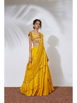 MEHAK MURPANA - Yellow Lehenga with Embroidered Choli & Dupatta (Set of 3)