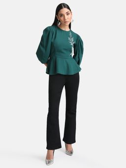 Kazo - Green Peplum Top With Embellishment