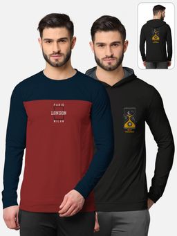 BULLMER - Trendy Front & Back Printed Full Sleeve T-shirt For Men Multi-color (Pack of 2)