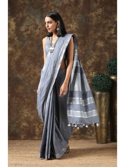 Triyah - Grey Granite Linen Saree with Unstitched Blouse