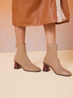 RSVP by Nykaa Fashion - Beige Ankle Length Square Block Heel Boots