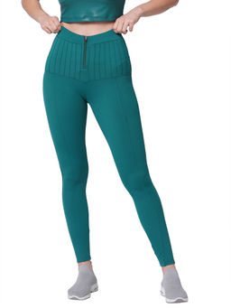 Fitkin - Sporty Stylish Pintuck Teal Green Tights
