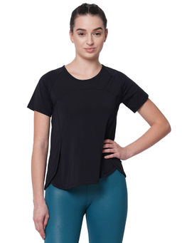 Fitkin - Women Black Side Overlap Style T-Shirt