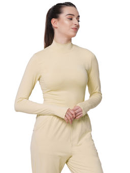 Fitkin - Women Nude High Neck Fitted T-Shirt