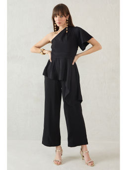 Femmella - Black Asymmetric One Shoulder Co-Ord (Set of 2)