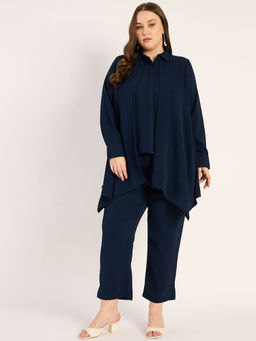 Femmella - Navy Crinkle Asymmetric Co-Ord (Set of 2)