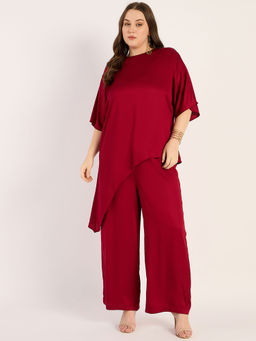 Femmella - Red Satin Asymmetric Co-Ord (Set of 2)
