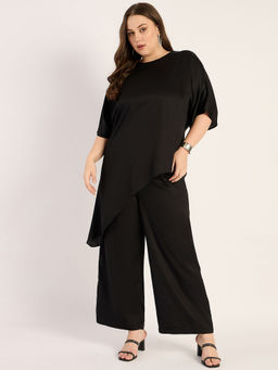 Femmella - Black Satin Asymmetric Co-Ord (Set of 2)