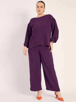 Femmella - Deep Purple Button Detail Co-Ord (Set of 2)