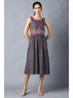 Aurelia - Grey Sleeveless Embroidered Dress