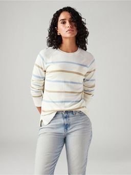 Levi's - Womens Striped Regular Fit T-Shirt -Off White