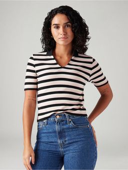 Levi's - Womens Striped White Slim Fit Polo T-Shirt -White