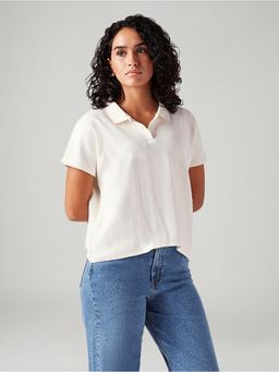 Levi's - Womens Textured Relaxed Fit Polo T-Shirt -Off White