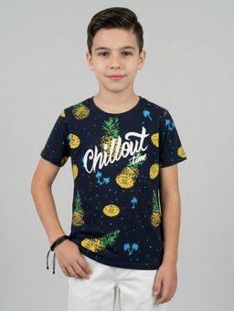 Monte Carlo - Boys Regular Fit Half Sleeve Round Neck Typography T-shirt - Navy Blue