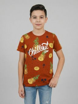 Monte Carlo - Boys Regular Fit Half Sleeve Round Neck Typography T-shirt -Tan