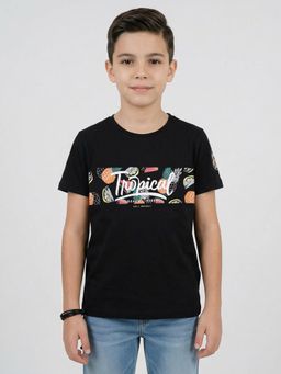 Monte Carlo - Boys Regular Fit Half Sleeve Round Neck Printed T-shirt - Black