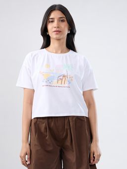 Spykar - White Graphic Boxy Fit T-shirt