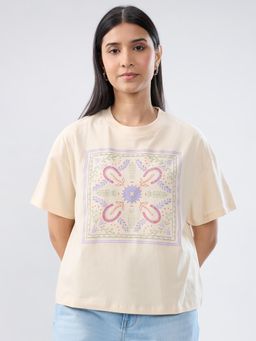 Spykar - Beige Printed Oversized Fit T-shirt